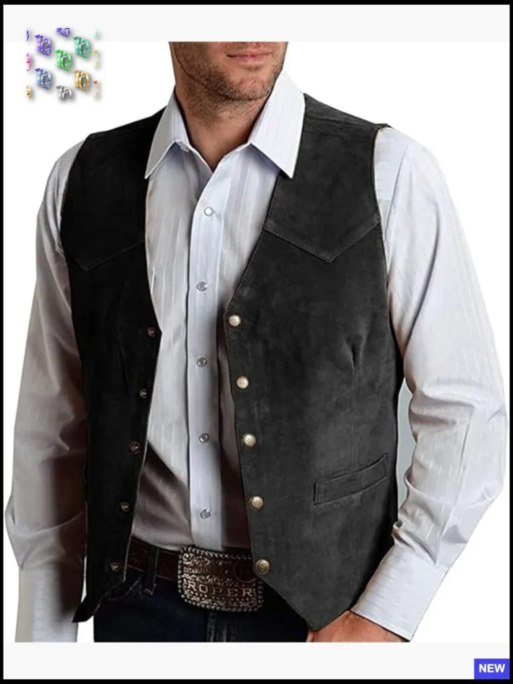 Retro Suede Leather Vest Regular Fit V-Neck 5 Button Casual Waistcoat